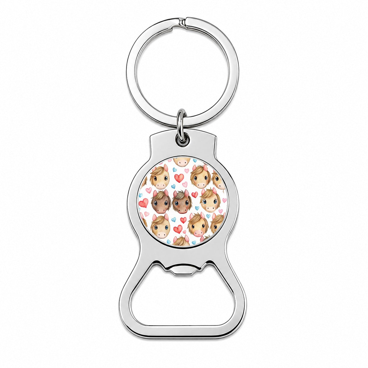 Cute Horse Faces Hearts Watercolor Bottle Opener Keychain