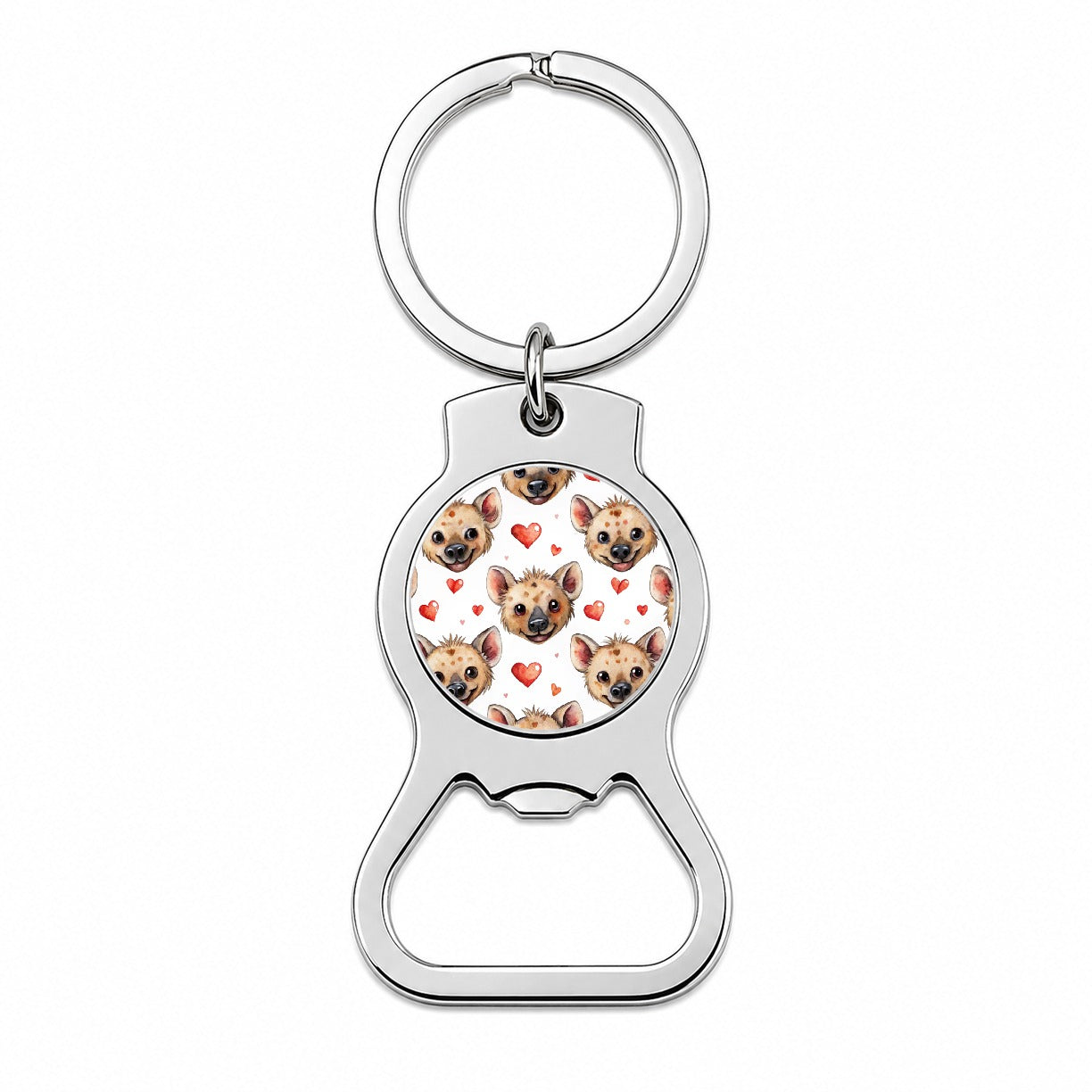 Cute Hyenas Faces Hearts Watercolor Bottle Opener Keychain