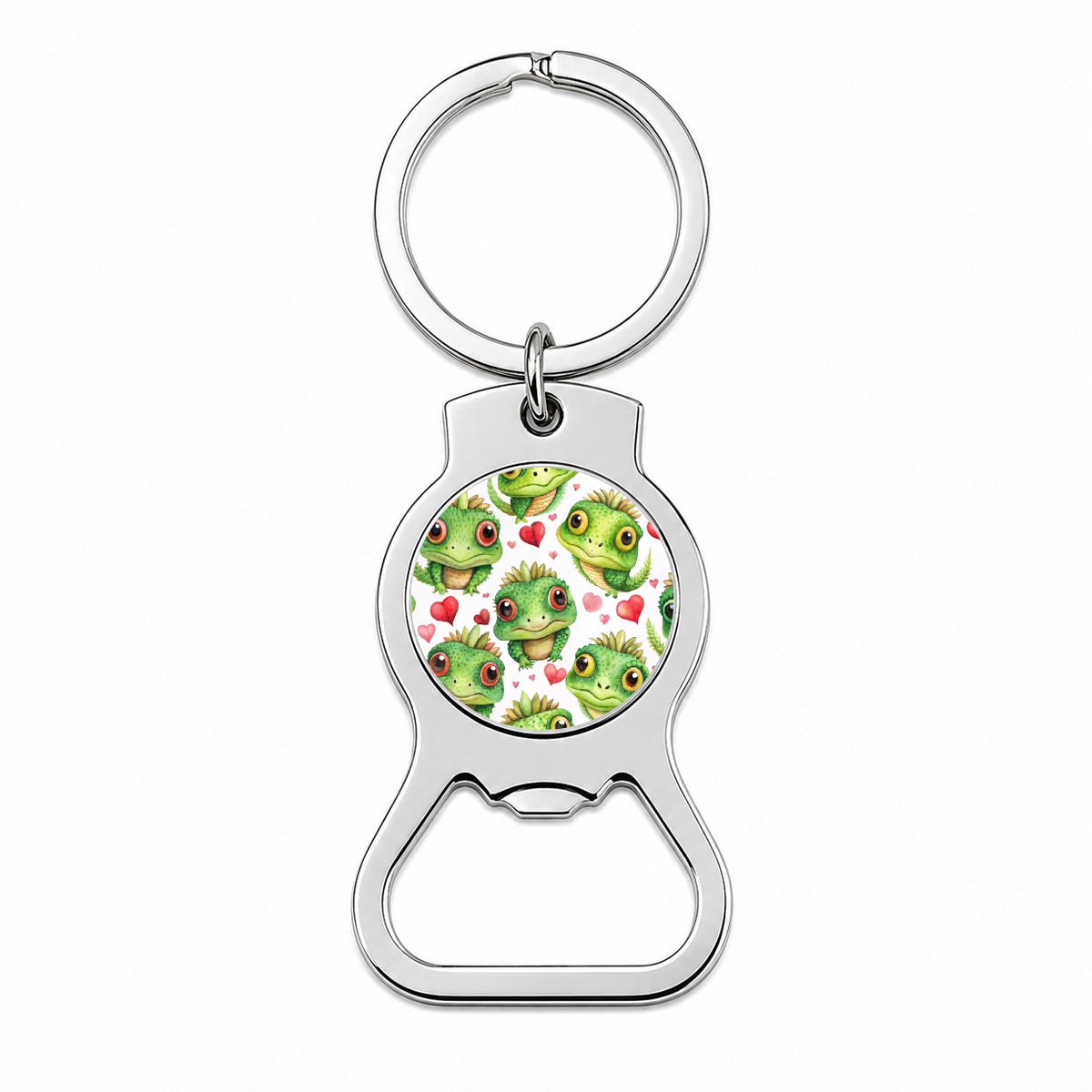 Cute Iguanas Hearts Watercolor Bottle Opener Keychain