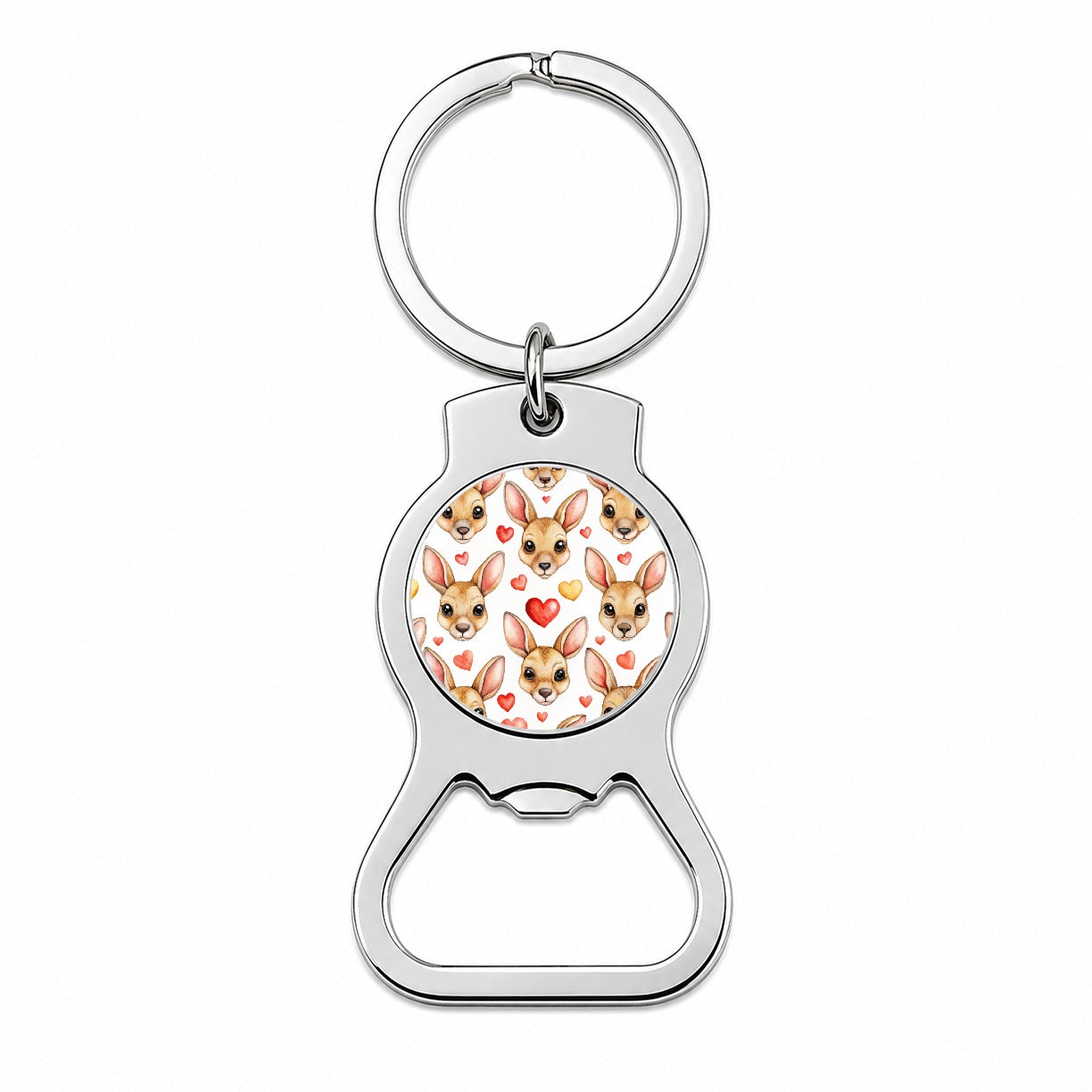 Cute Kangaroo Faces Hearts Bottle Opener Keychain