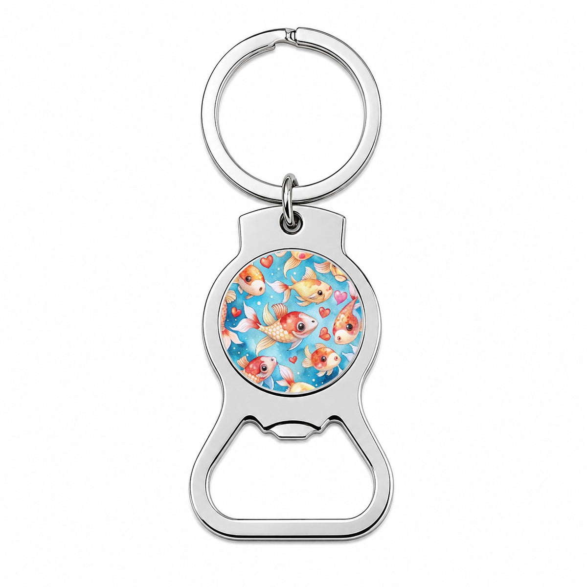 Cute Koi Fishes Hearts Watercolor Bottle Opener Keychain