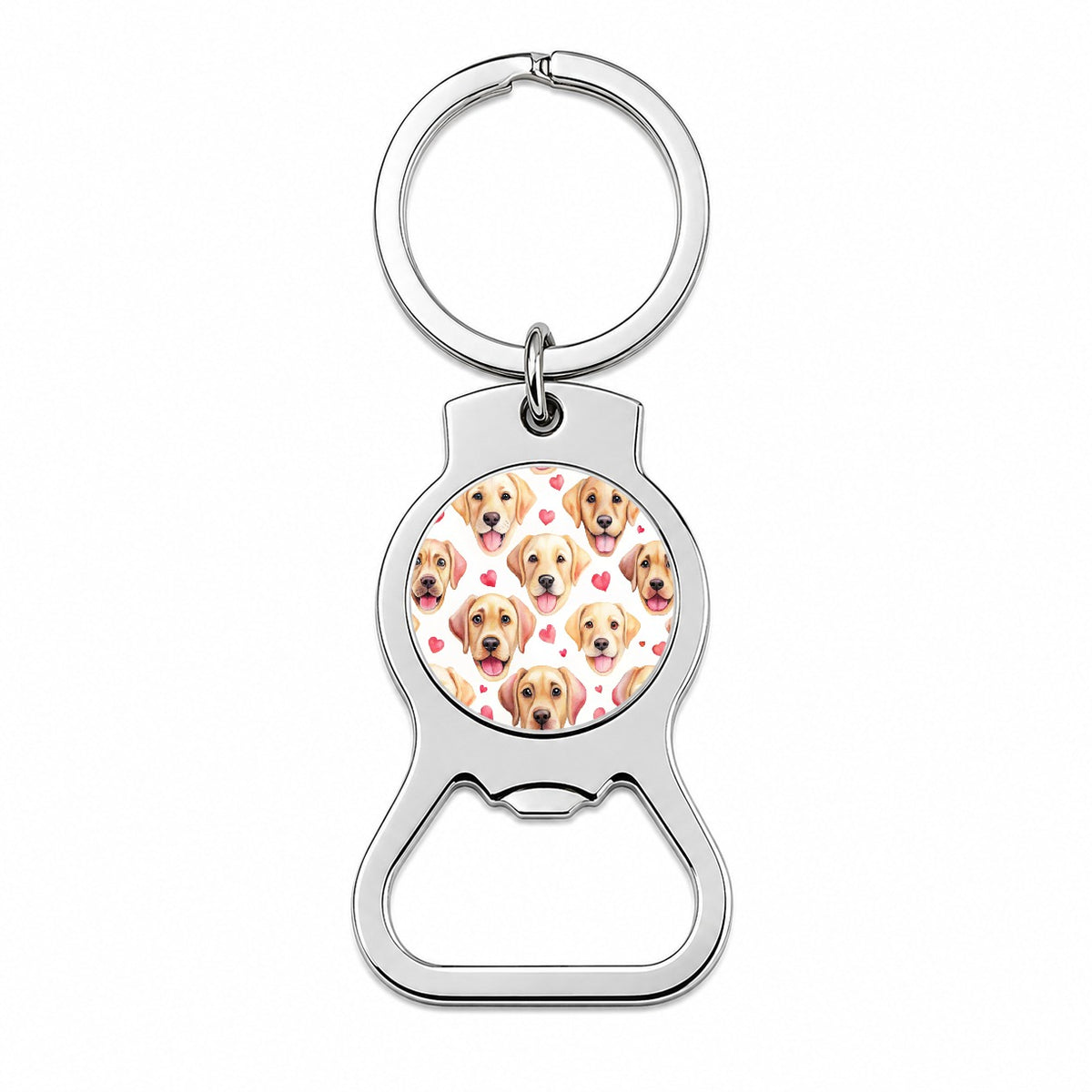 Cute Labrador Retriever Dog Faces Hearts Bottle Opener Keychain