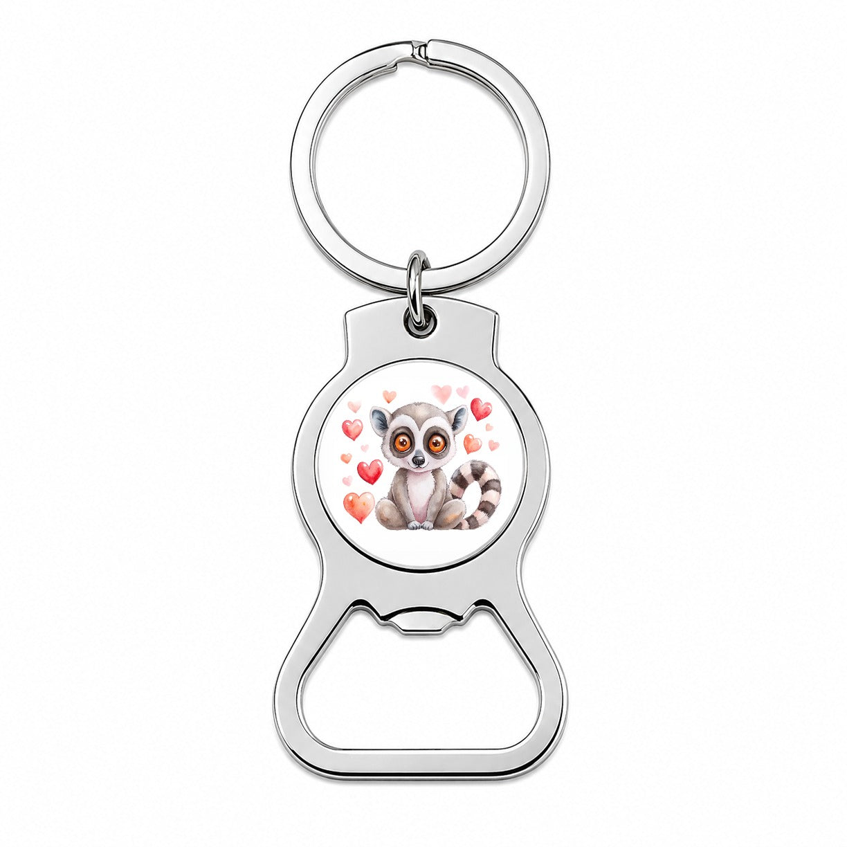 Cute Lemur Hearts Watercolor Bottle Opener Keychain