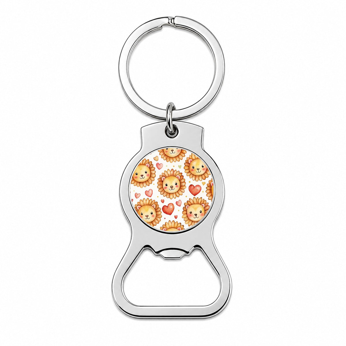 Cute Lion Faces Hearts Watercolor Bottle Opener Keychain
