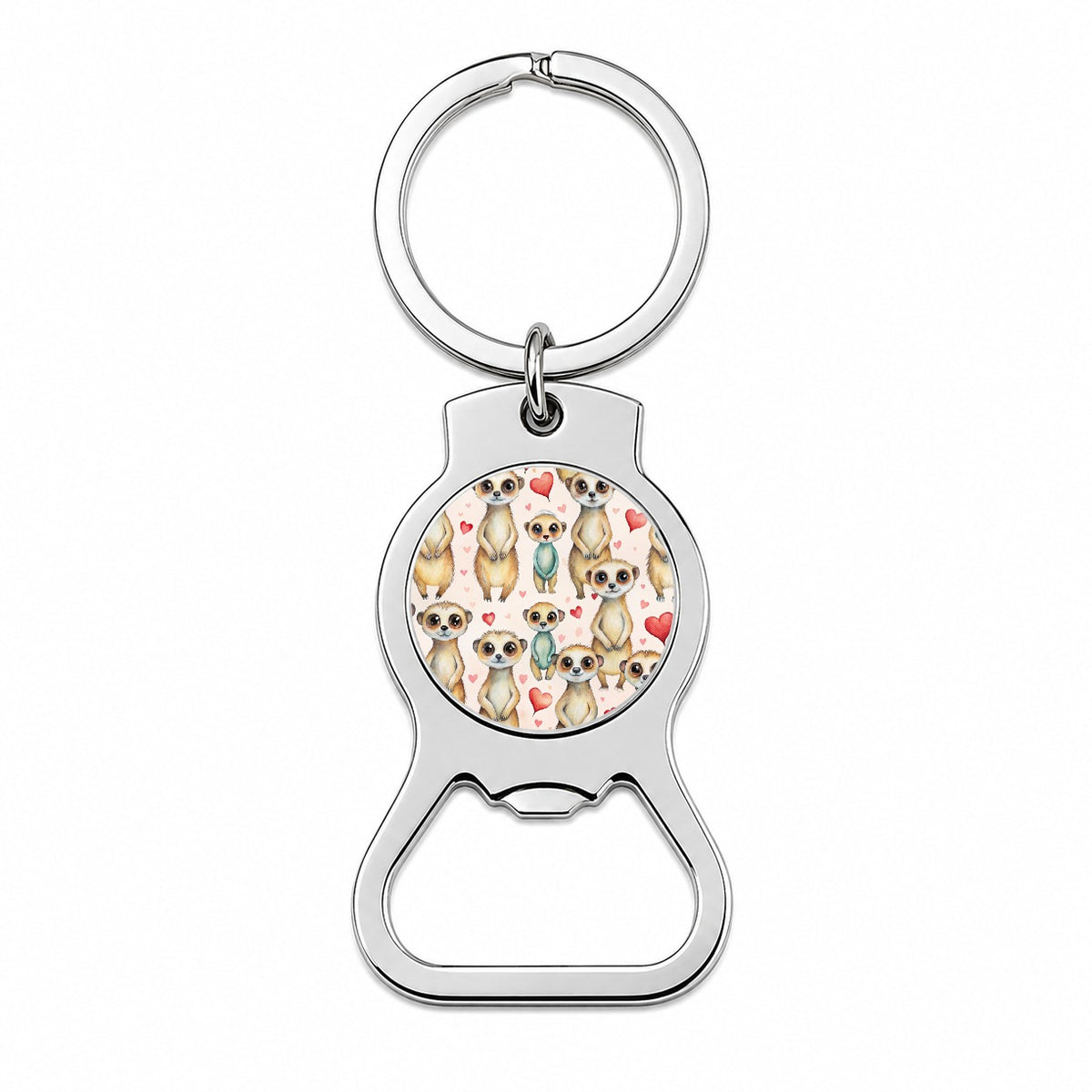 Cute Meerkats Hearts Watercolor Bottle Opener Keychain