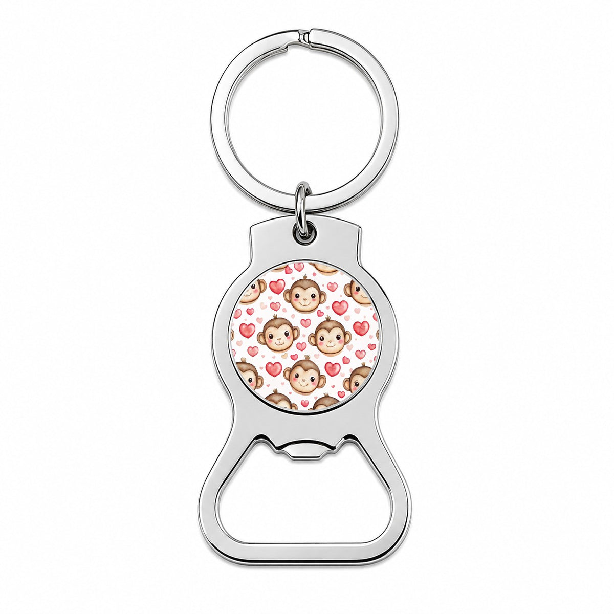 Cute Monkey Faces Hearts Watercolor Bottle Opener Keychain