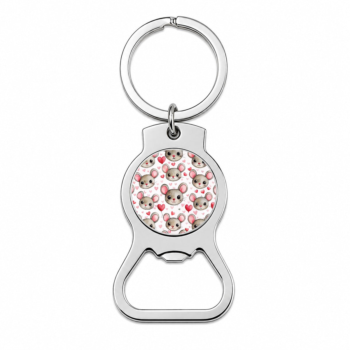 Cute Mouse Faces Hearts Watercolor Bottle Opener Keychain