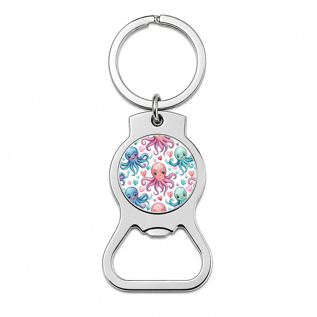 Cute Octopus Hearts Watercolor Bottle Opener Keychain