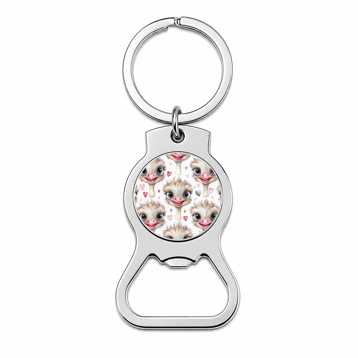 Cute Ostriches Faces Hearts Bottle Opener Keychain