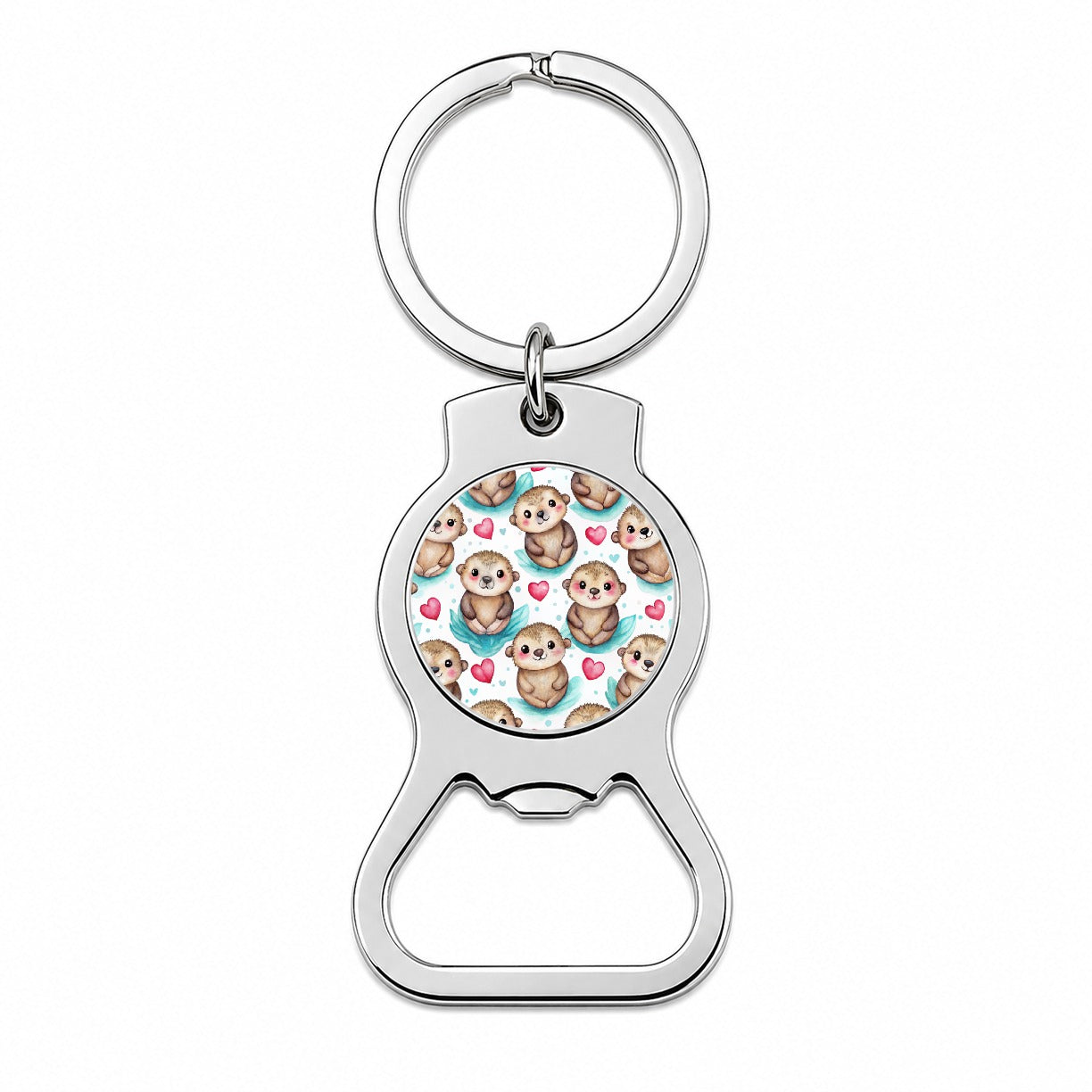 Cute Otters Hearts Watercolor Bottle Opener Keychain
