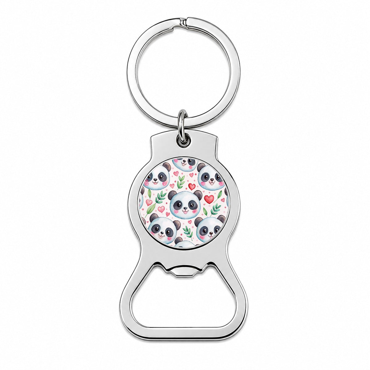 Cute Panda Faces Hearts Watercolor Bottle Opener Keychain