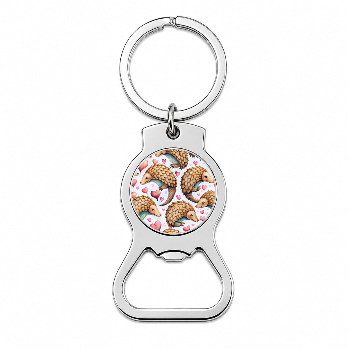 Cute Pangolin Hearts Watercolor Bottle Opener Keychain