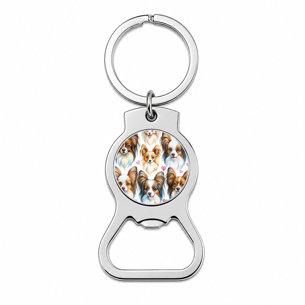 Cute Papillon Dog Faces Hearts Bottle Opener Keychain
