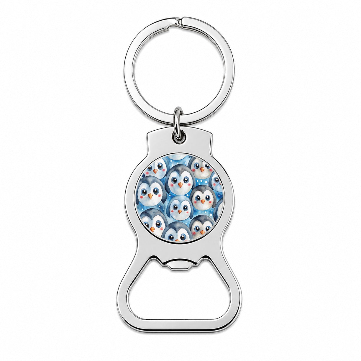 Cute Penguin Faces Watercolor Bottle Opener Keychain