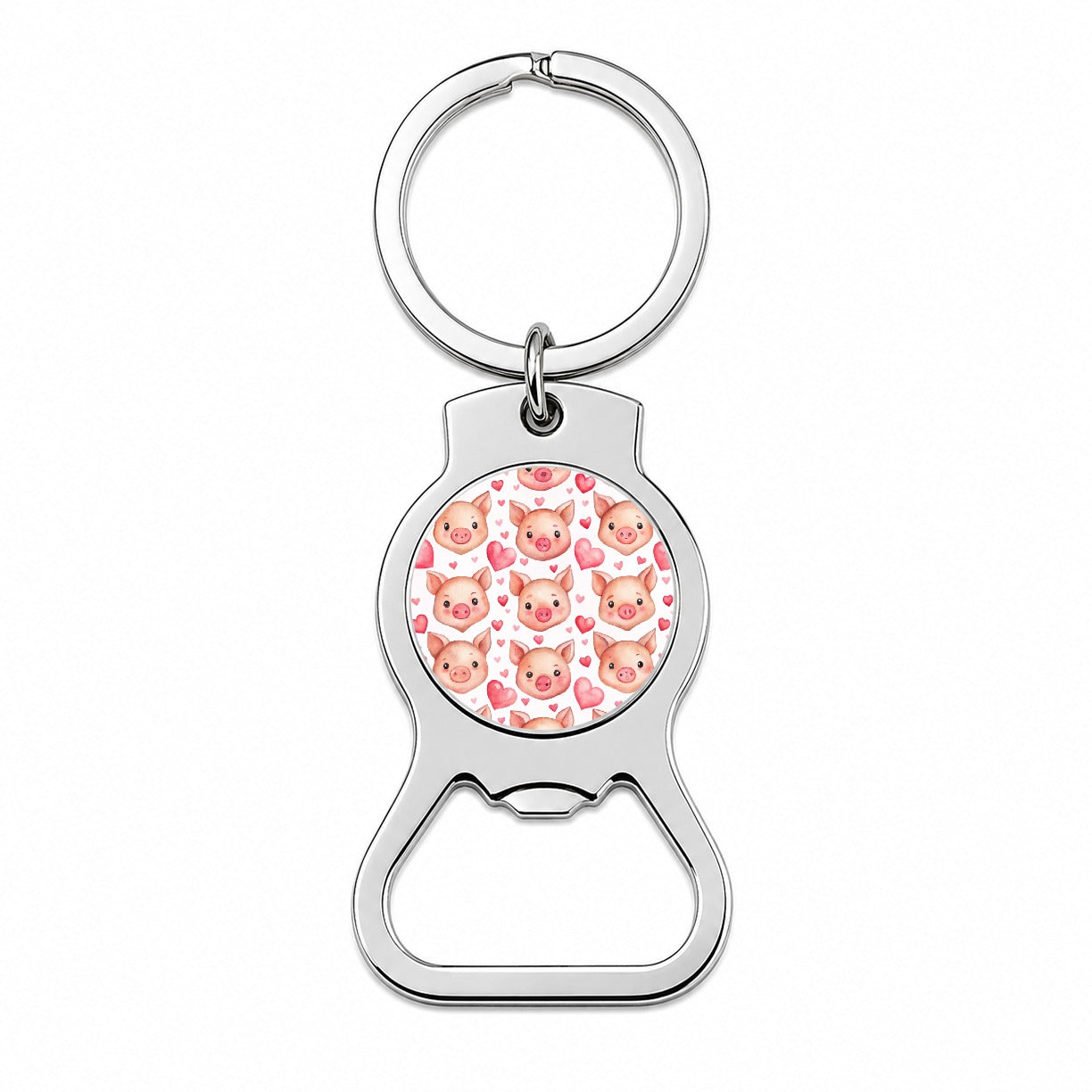 Cute Pig Faces Hearts Watercolor Bottle Opener Keychain