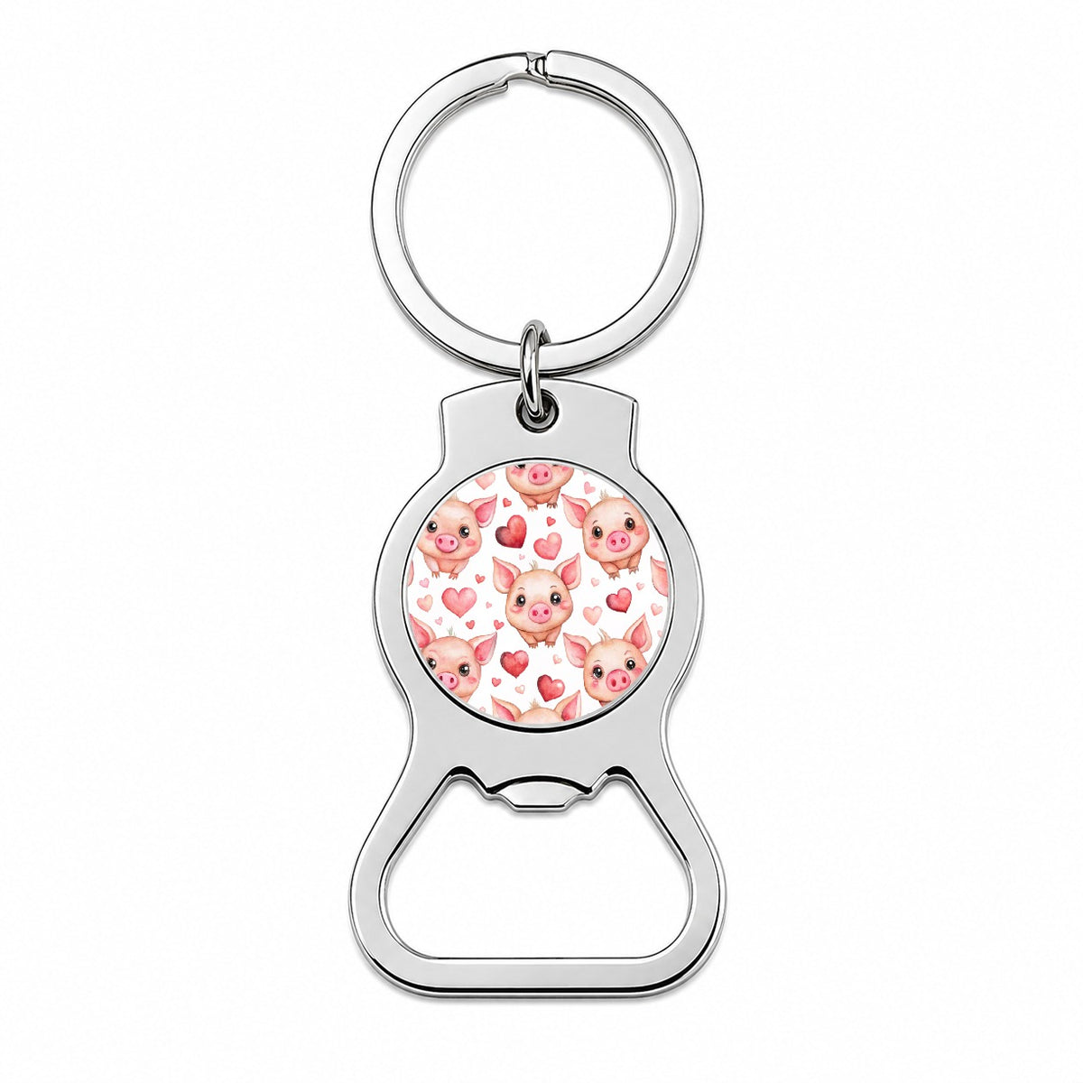 Cute Pigs Hearts Watercolor Bottle Opener Keychain