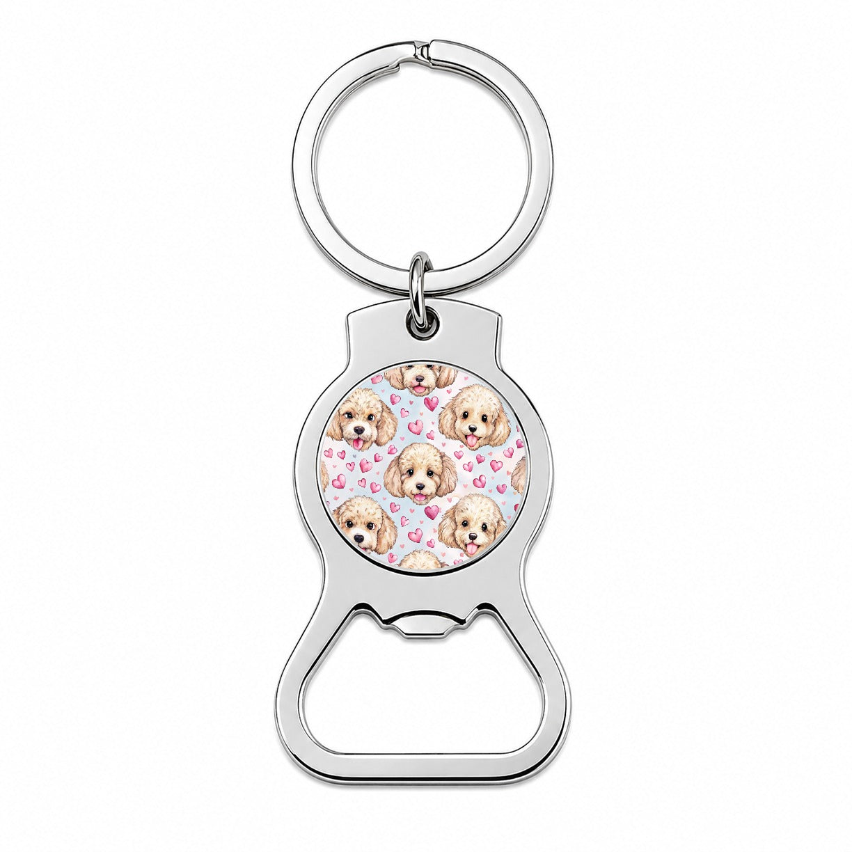 Cute Poodle Dog Faces Hearts Bottle Opener Keychain