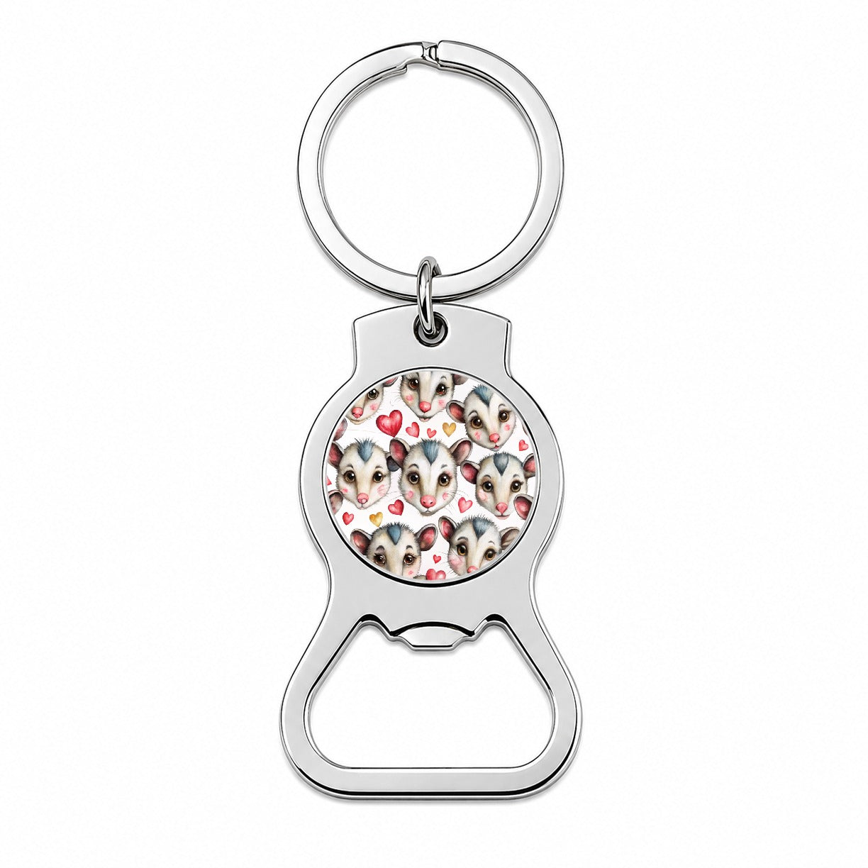 Cute Possum Faces Hearts Watercolor Bottle Opener Keychain