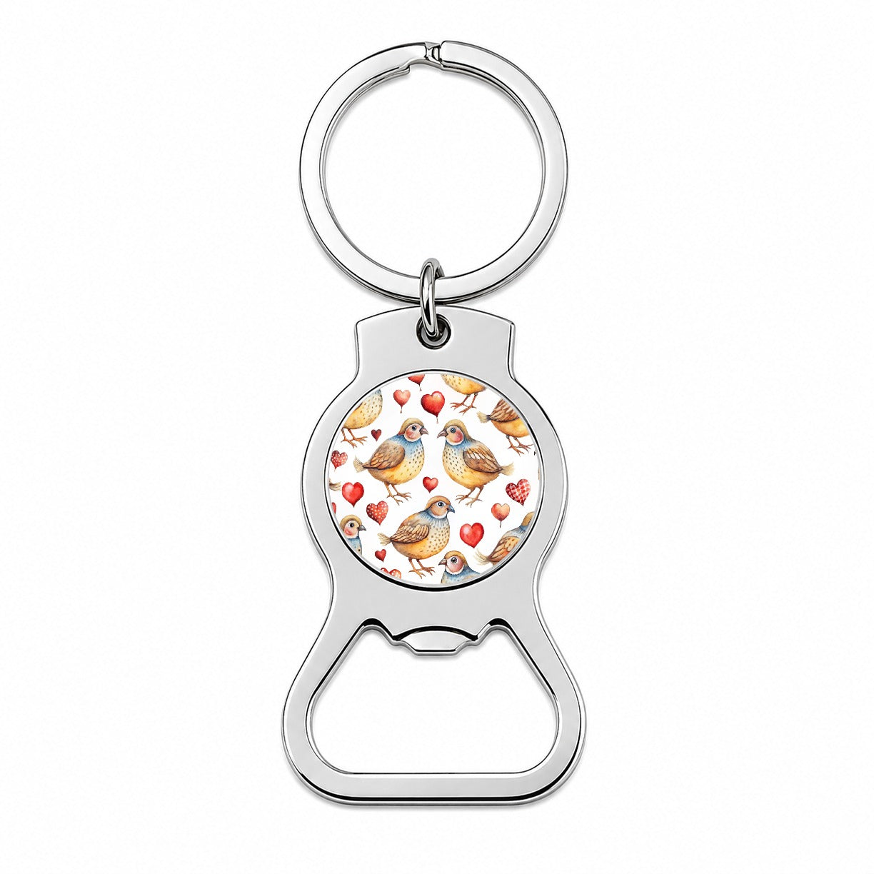Cute Quails Hearts Watercolor Bottle Opener Keychain