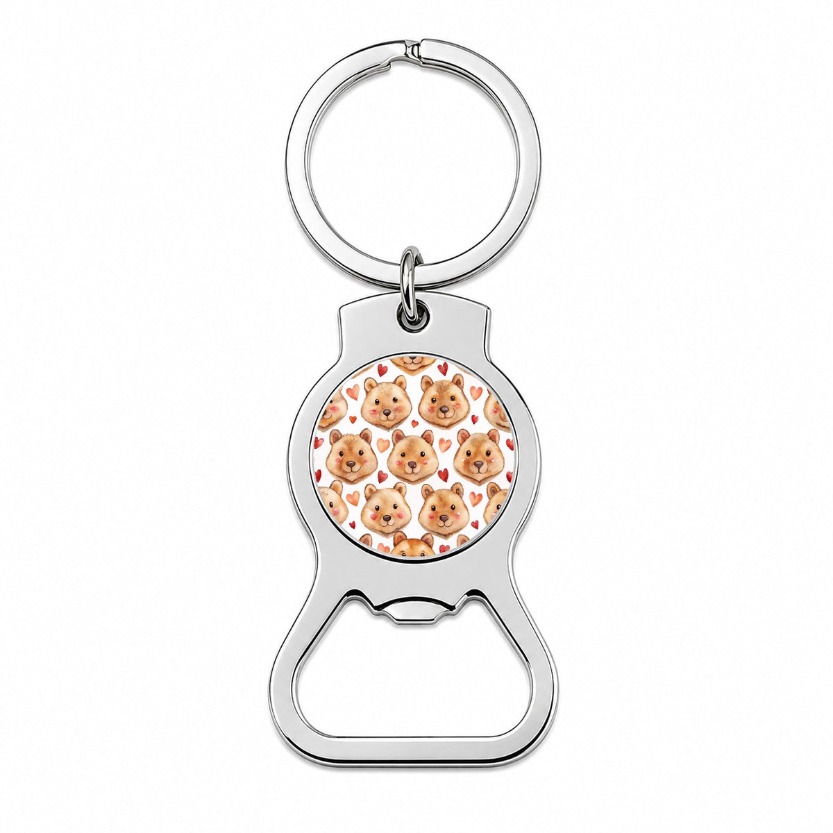 Cute Quokka Faces Hearts Watercolor Bottle Opener Keychain