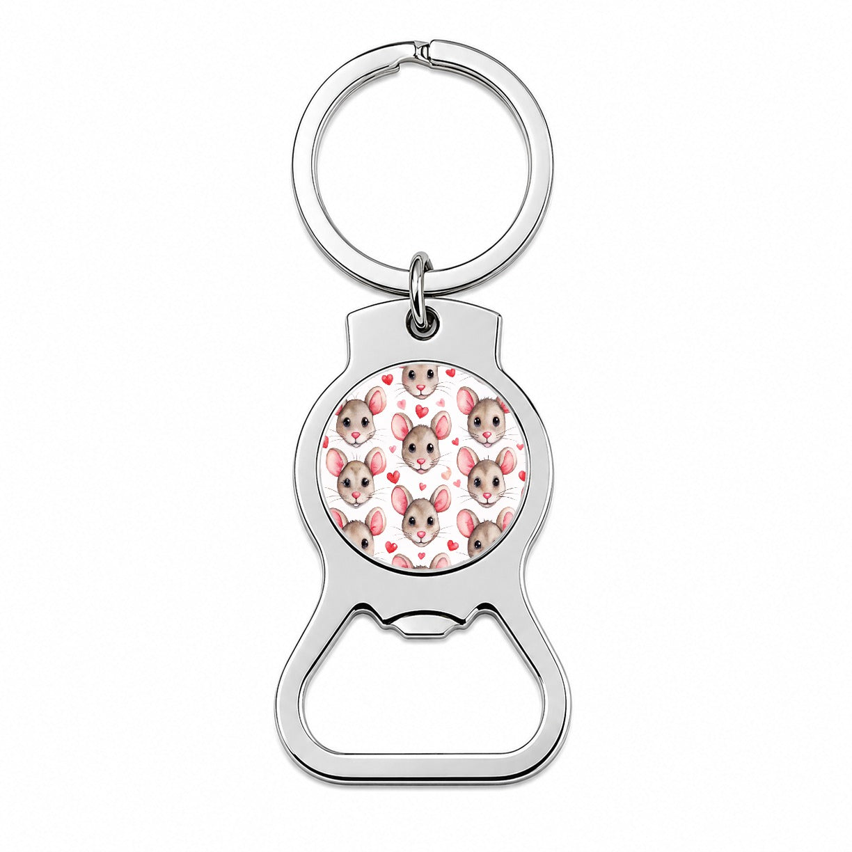 Cute Rat Faces Hearts Watercolor Bottle Opener Keychain
