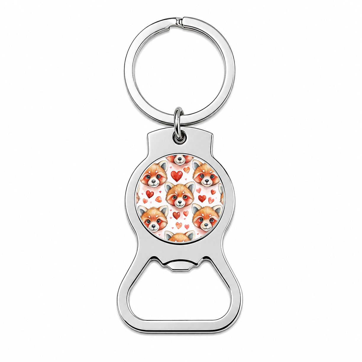 Cute Red Panda Faces Hearts Bottle Opener Keychain