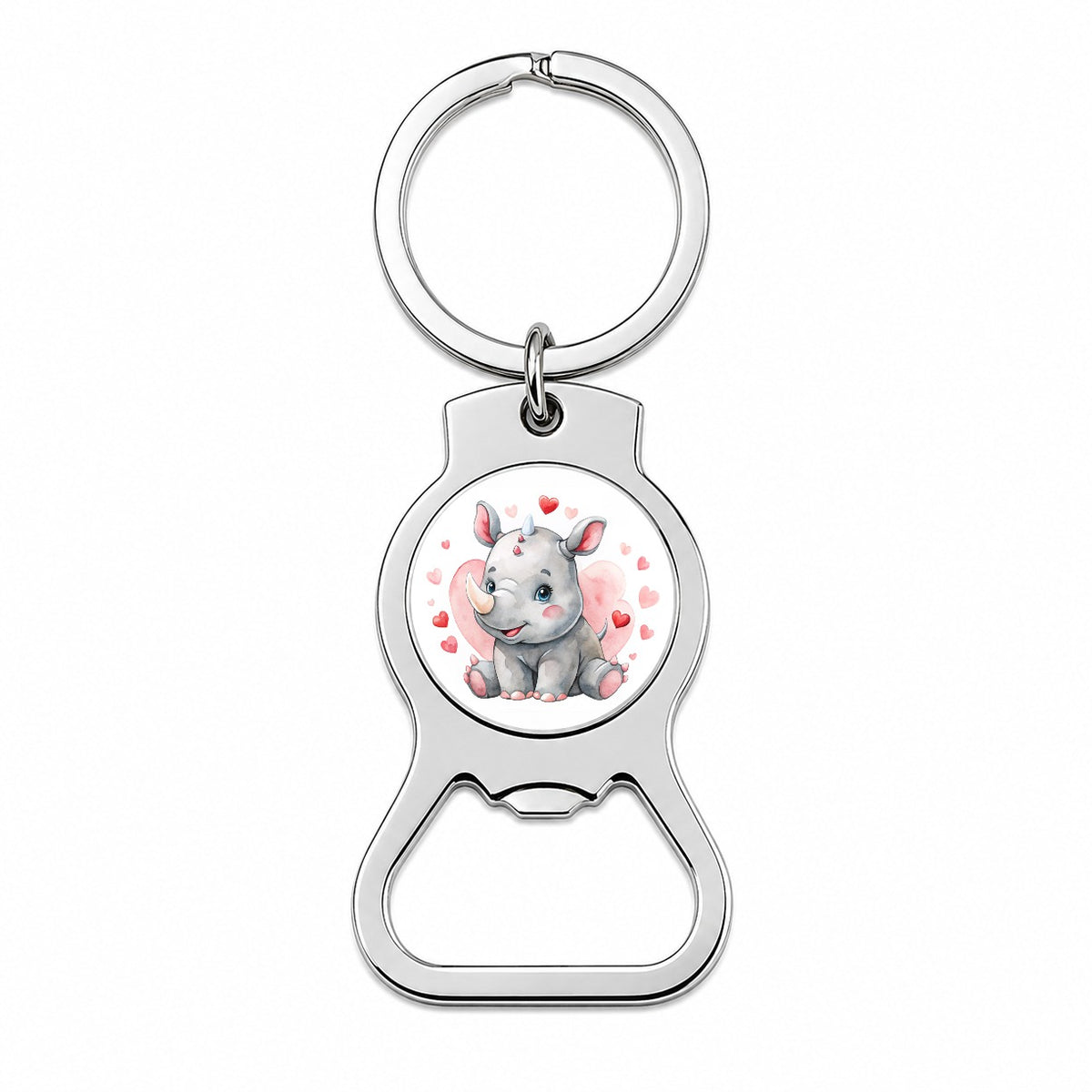 Cute Rhinoceros Hearts Watercolor Bottle Opener Keychain