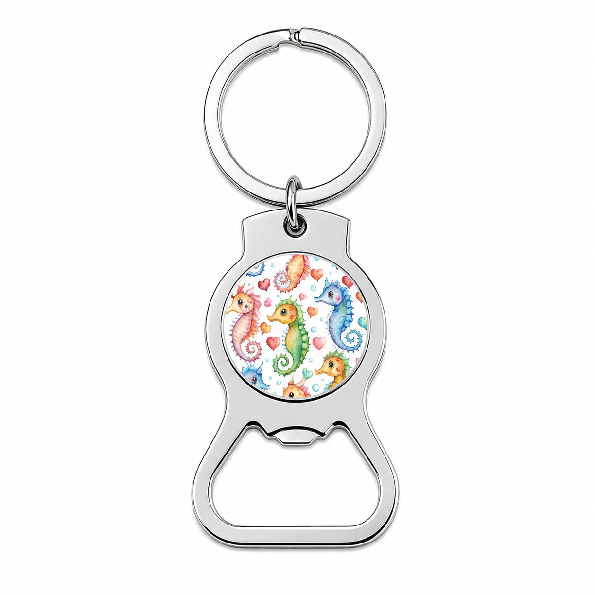 Cute Seahorses Hearts Watercolor Bottle Opener Keychain