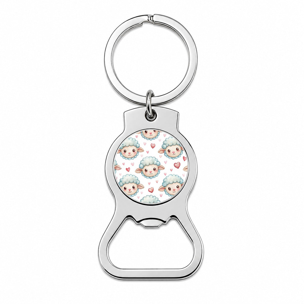Cute Sheep Faces Hearts Watercolor Bottle Opener Keychain