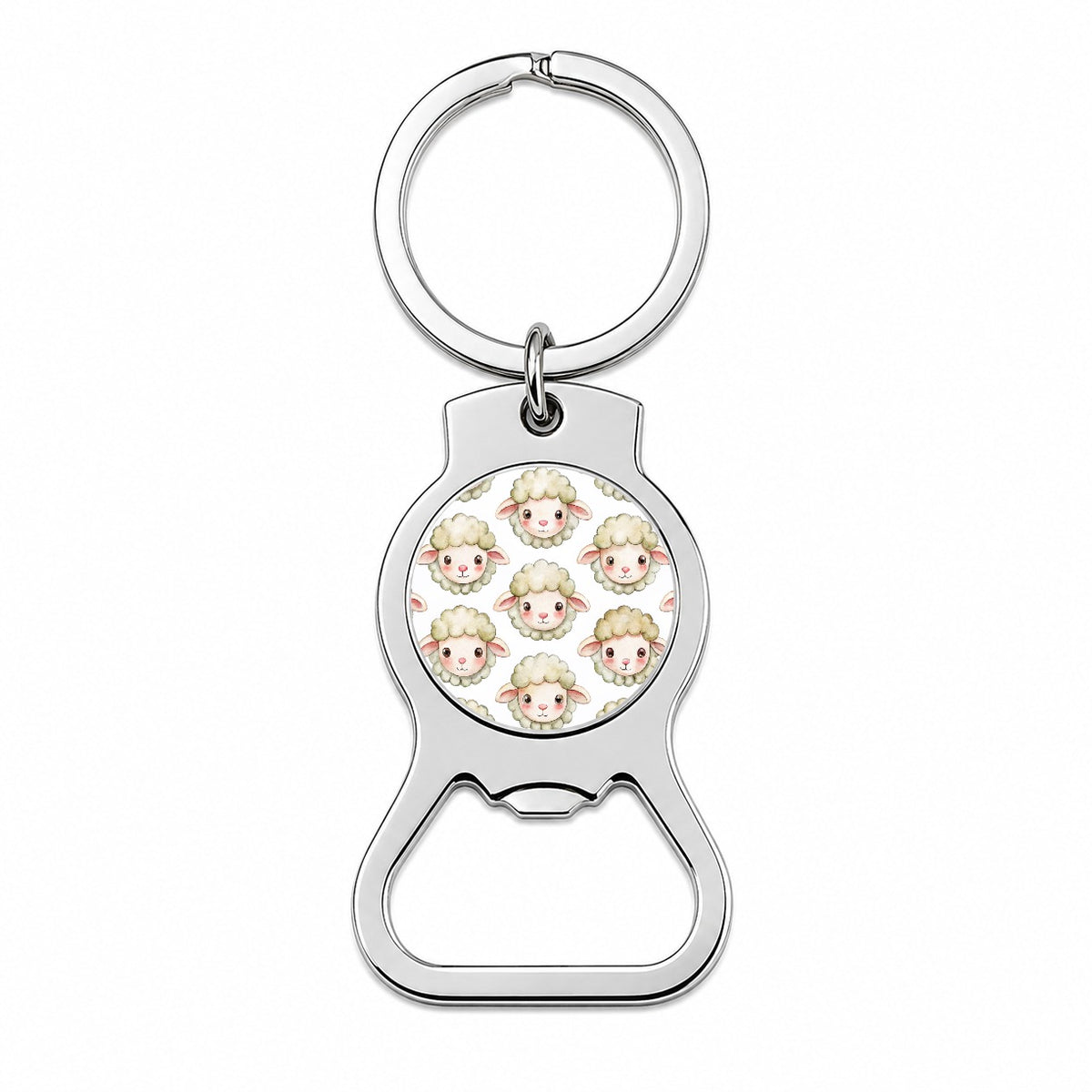 Cute Sheep Faces Watercolor Bottle Opener Keychain