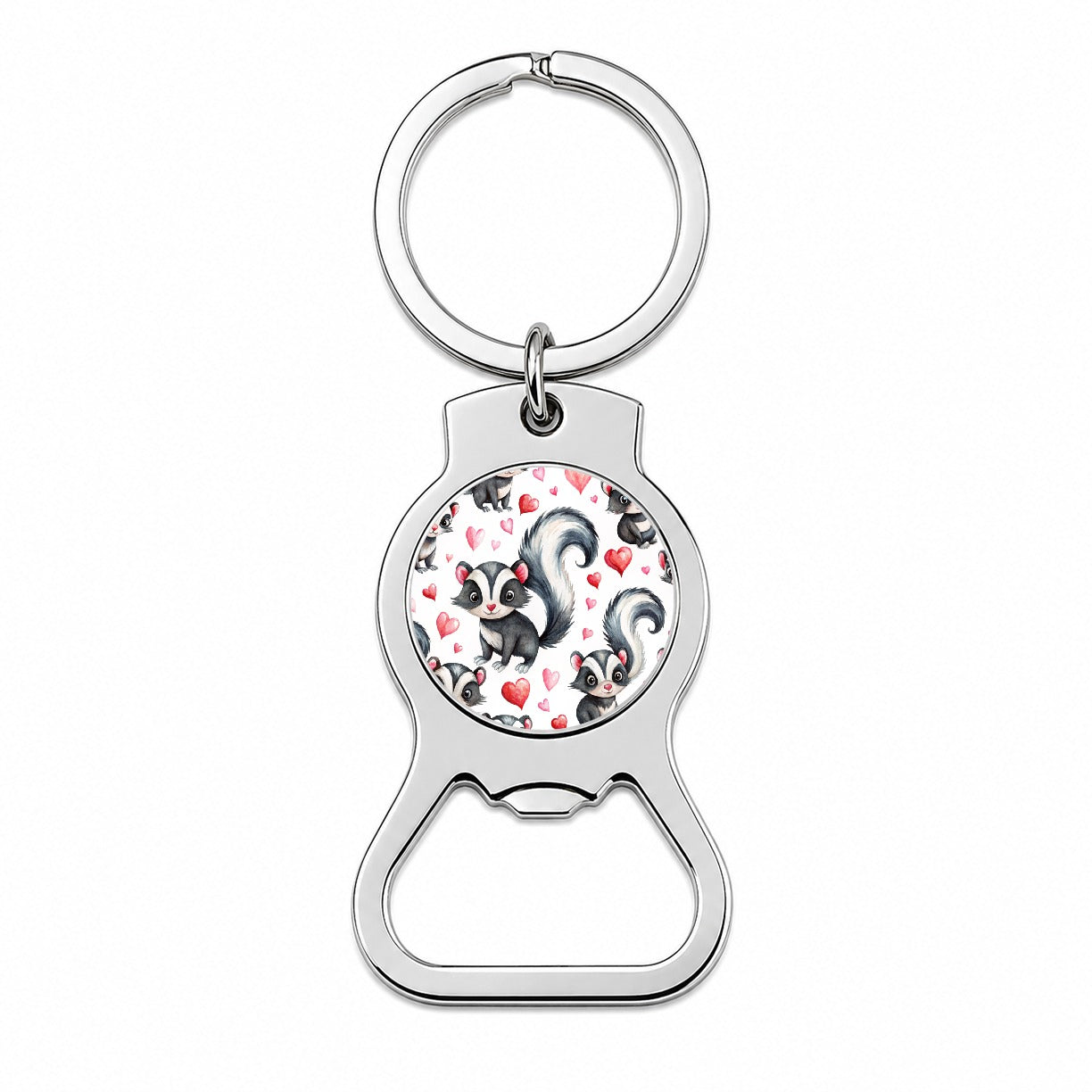 Cute Skunks Hearts Watercolor Bottle Opener Keychain