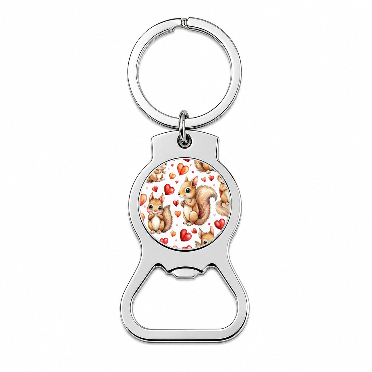 Cute Squirrels Hearts Watercolor Bottle Opener Keychain
