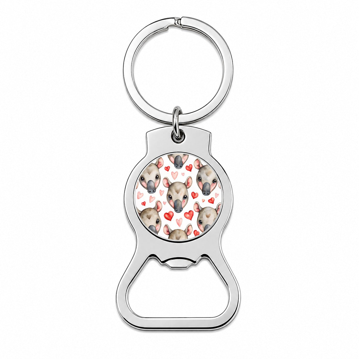 Cute Tapir Faces Hearts Watercolor Bottle Opener Keychain