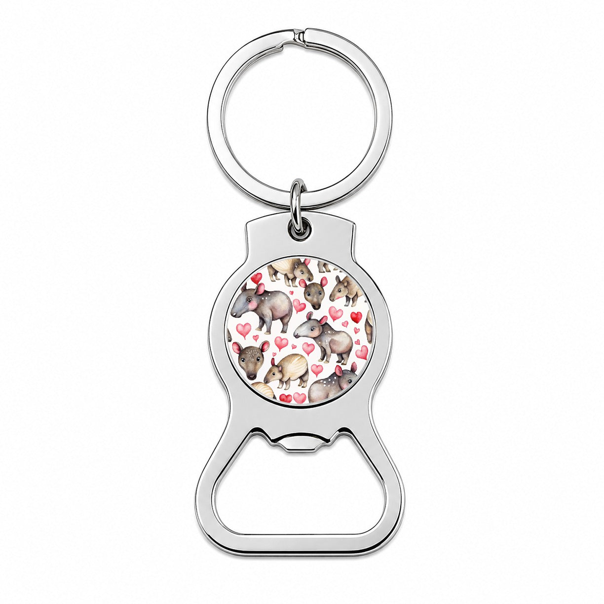 Cute Tapirs Hearts Watercolor Bottle Opener Keychain