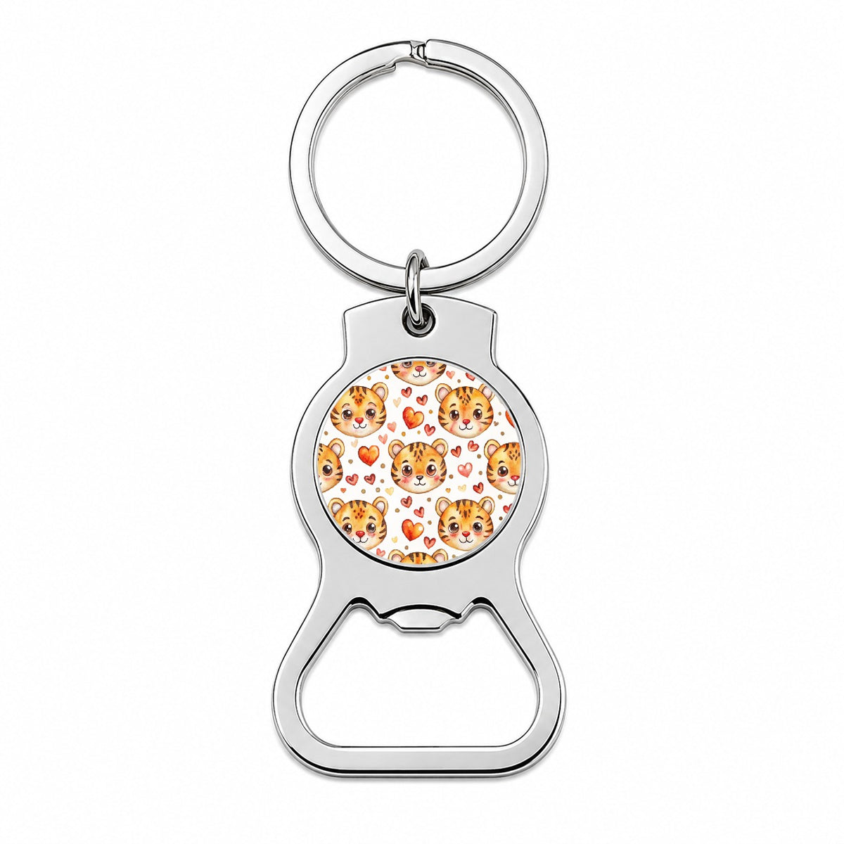 Cute Tiger Faces Hearts Watercolor Bottle Opener Keychain