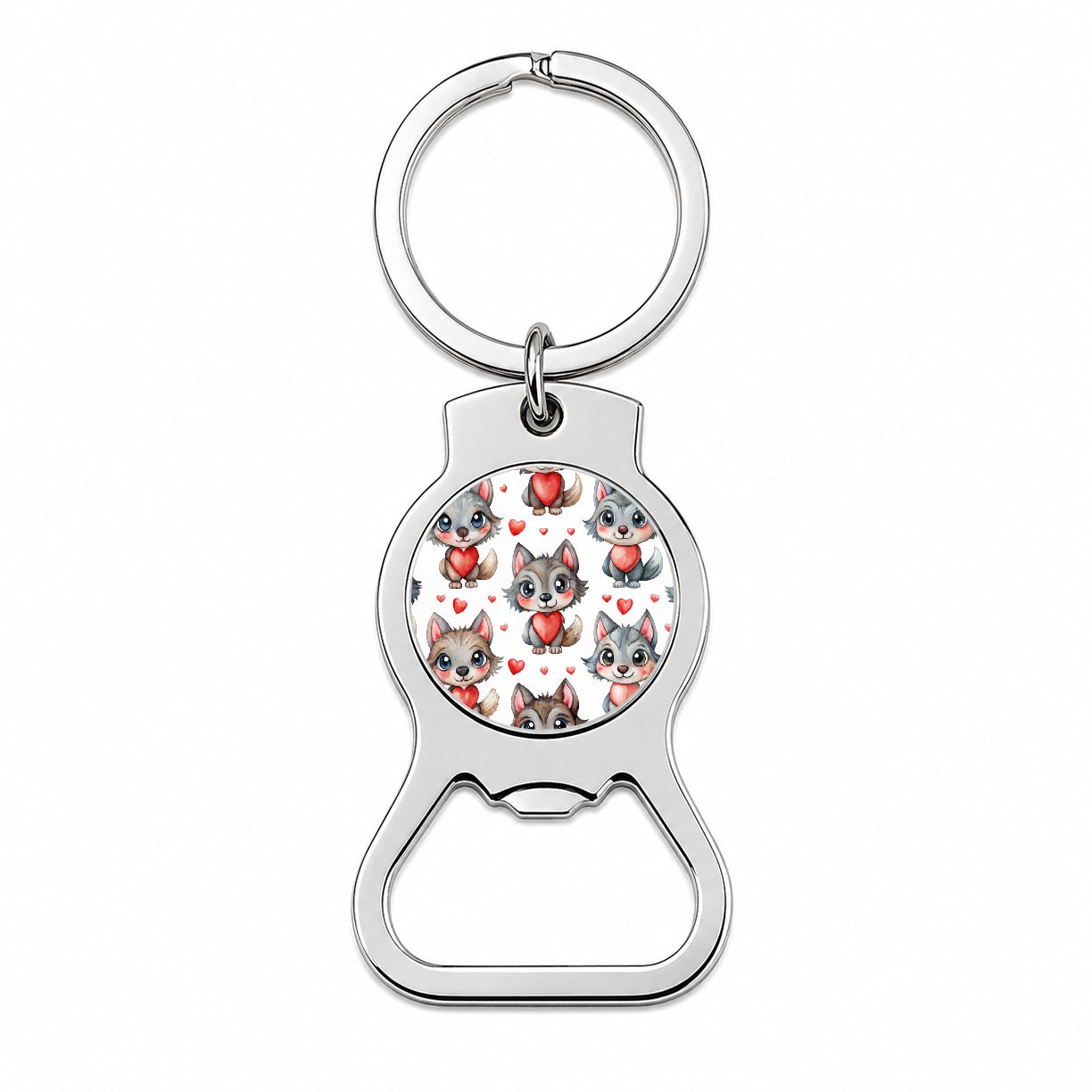 Cute Werewolves Hearts Watercolor Bottle Opener Keychain