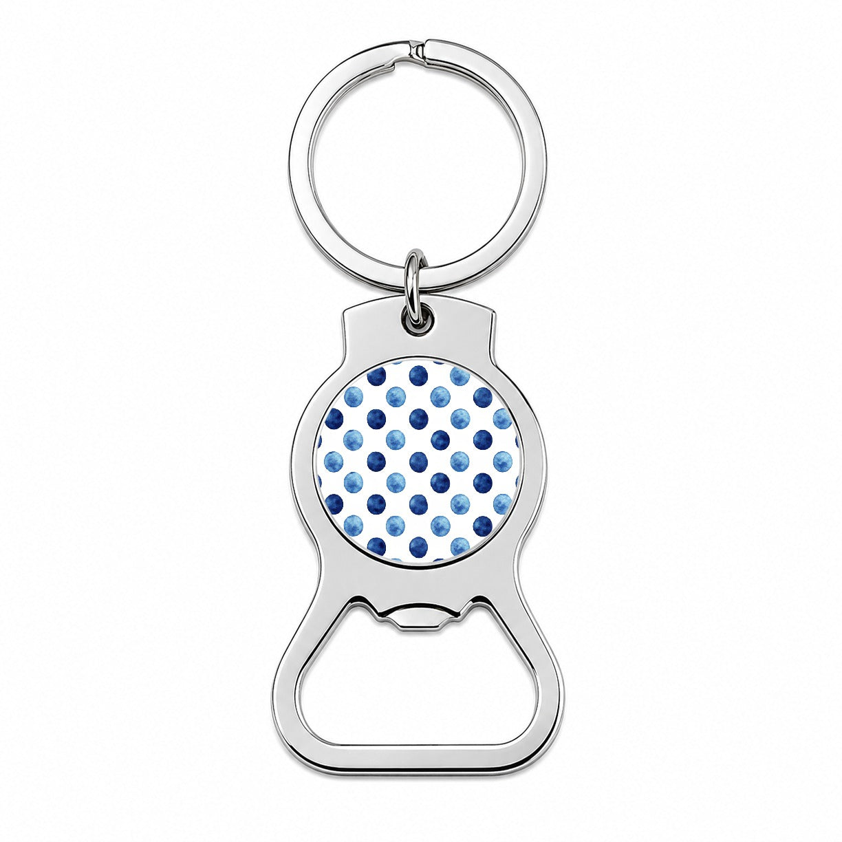 Dark Blue Polka Dots White Background Bottle Opener Keychain