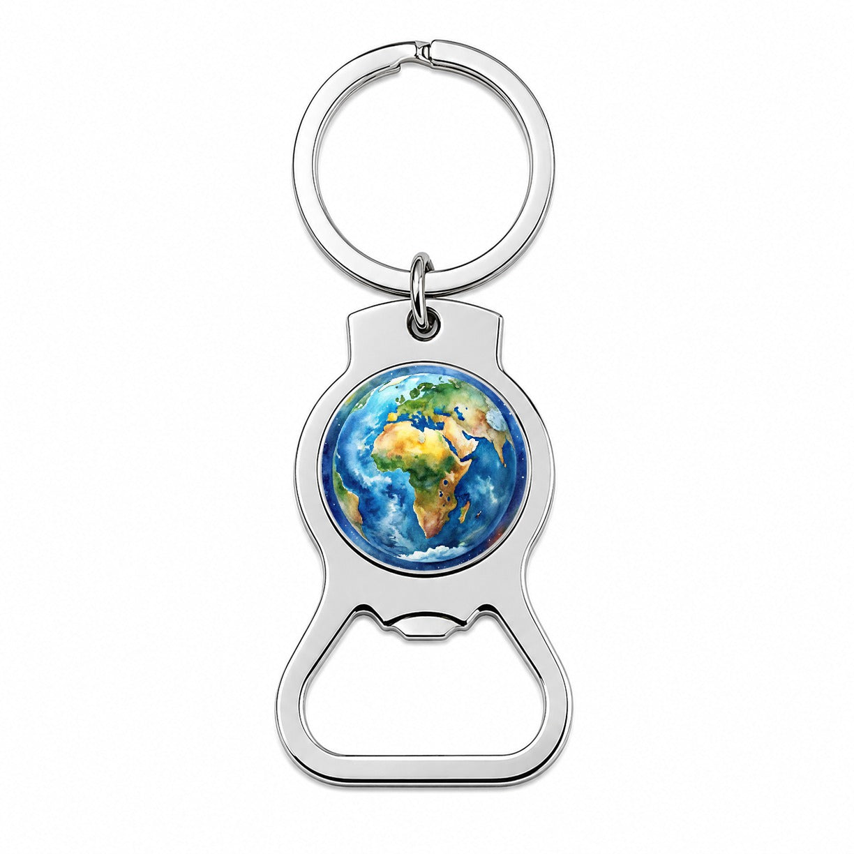 Earth Africa Asia Europe From Space Watercolor Bottle Opener Keychain