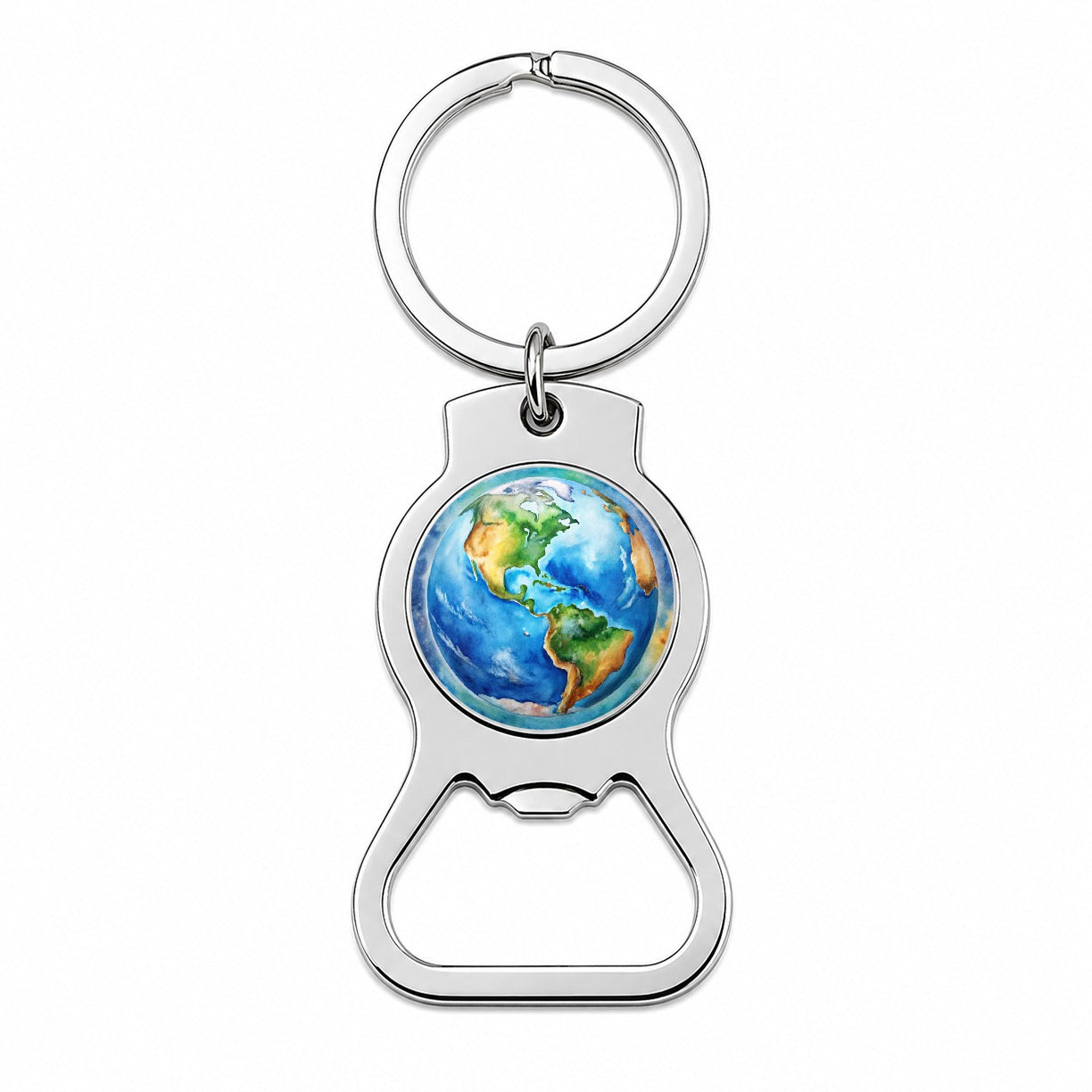 Earth North South America From Space Watercolor Bottle Opener Keychain