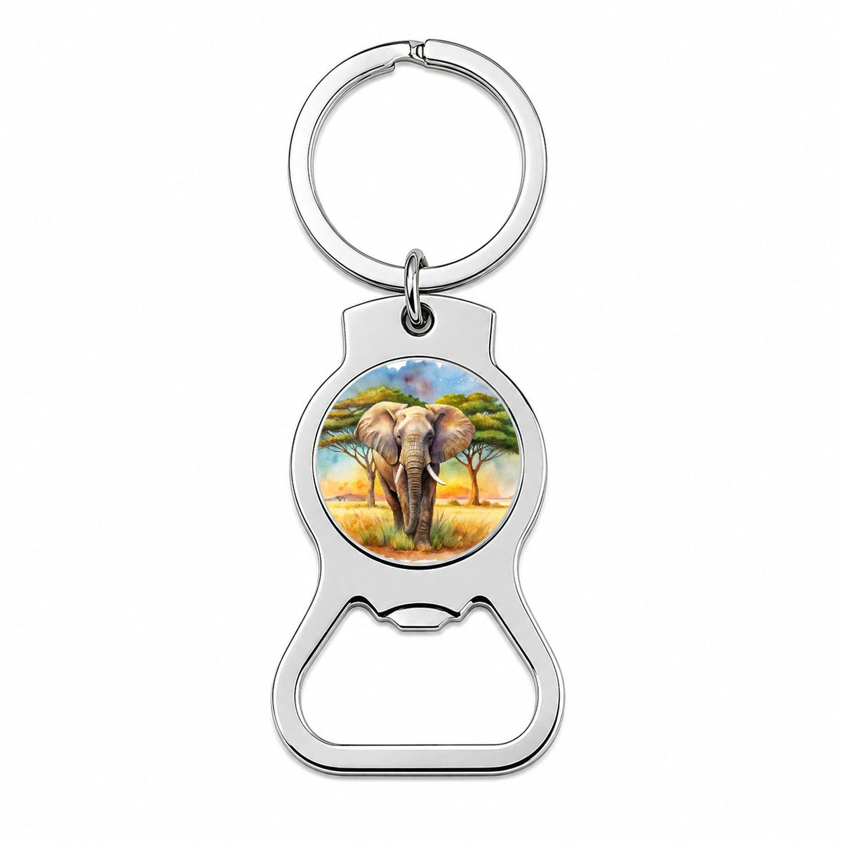 Elephant African Plain Watercolor Design Bottle Opener Keychain