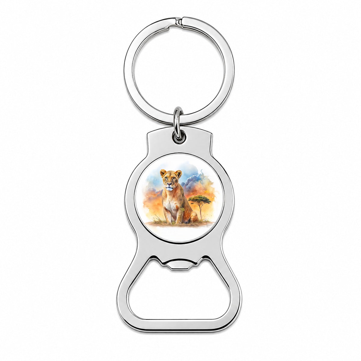 Female Lion African Plain Watercolor Design Bottle Opener Keychain