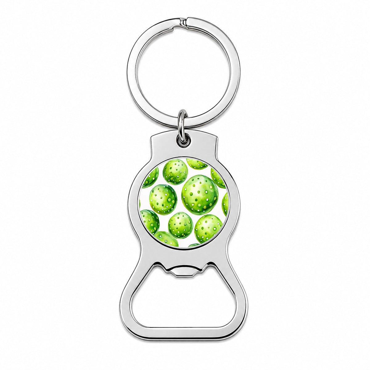 Fluorescent Green Pickleballs Bottle Opener Keychain