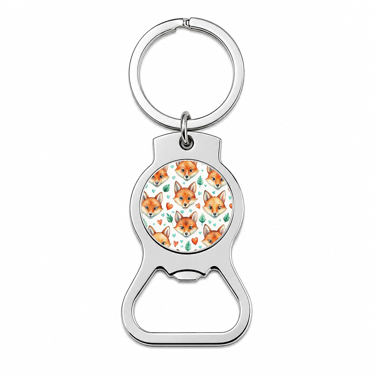 Fox Faces Hearts Watercolor Bottle Opener Keychain