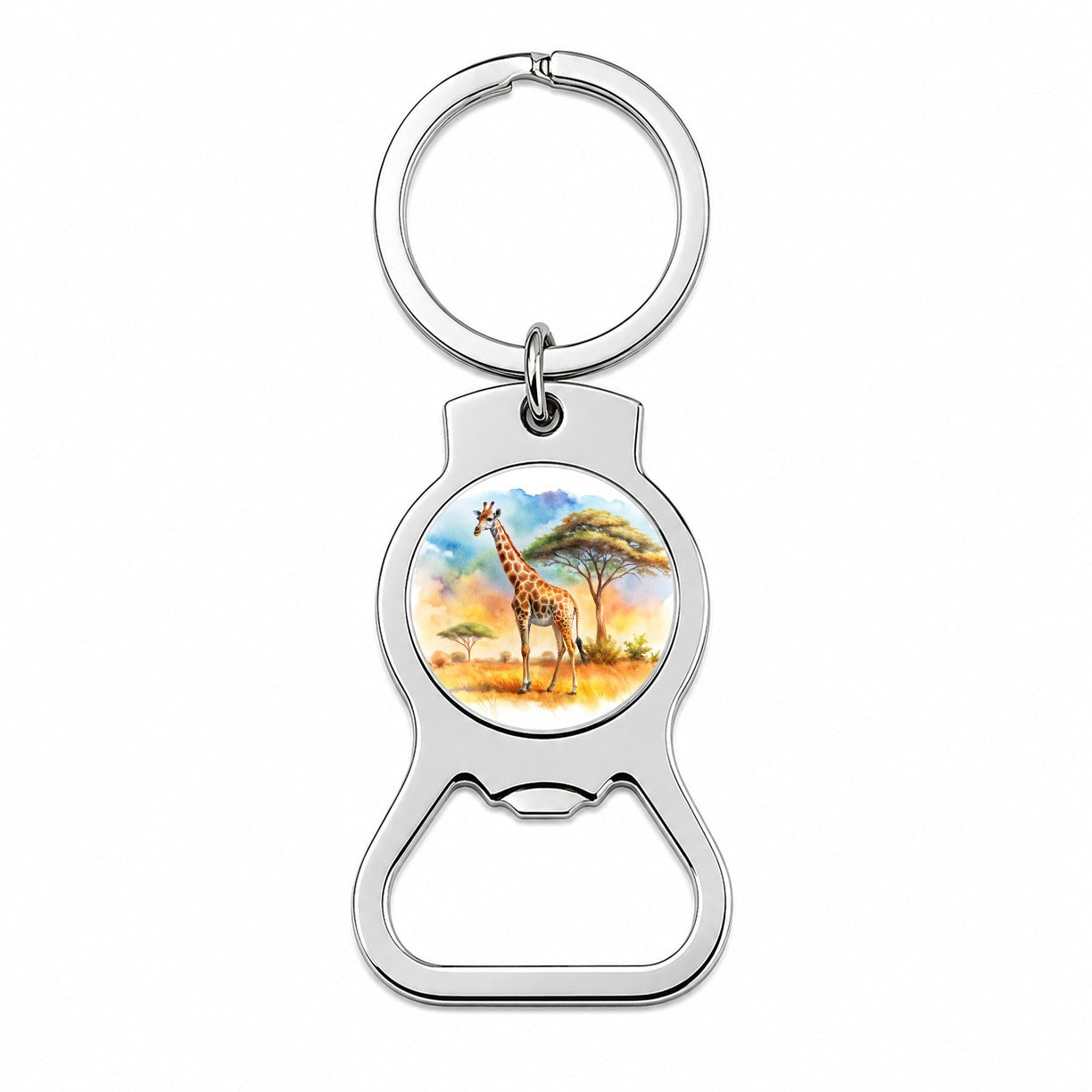 Giraffe African Plain Watercolor Design Bottle Opener Keychain