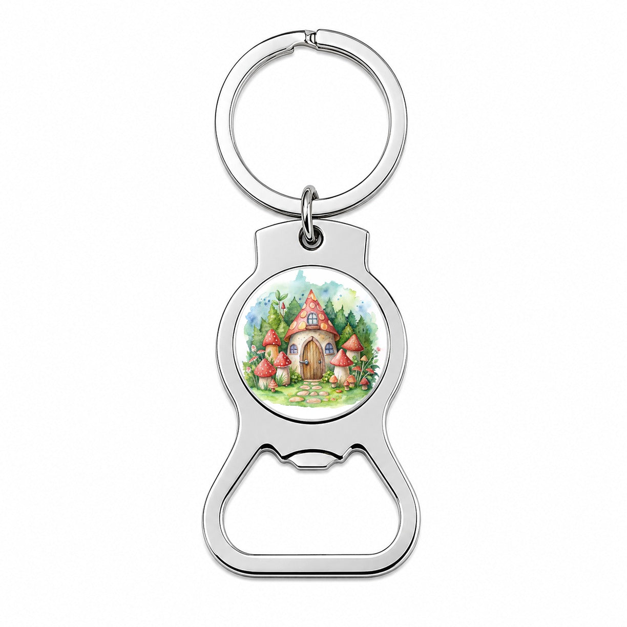 Gnome House Red Roof Watercolor Cute Bottle Opener Keychain