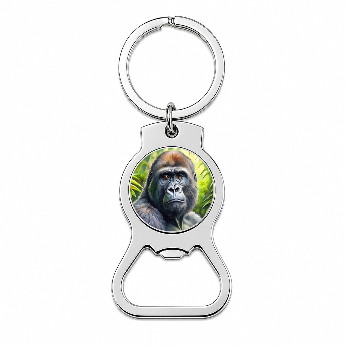 Gorilla In Rainforest Watercolor Bottle Opener Keychain
