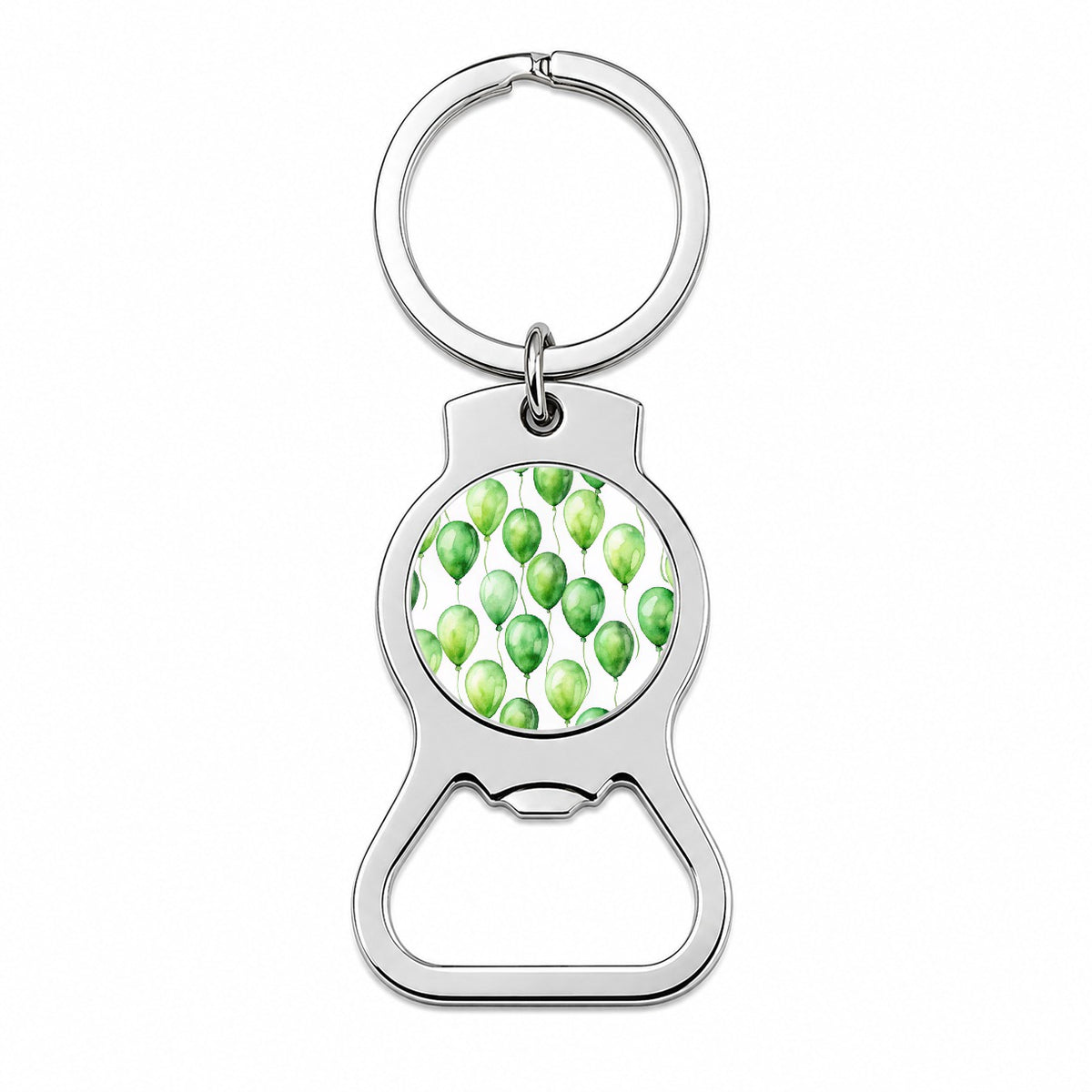 Green Balloons Watercolor Birthday Bottle Opener Keychain