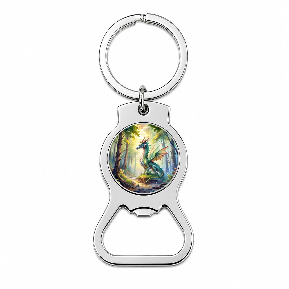 Green Dragon In Forest Watercolor Fantasy Bottle Opener Keychain