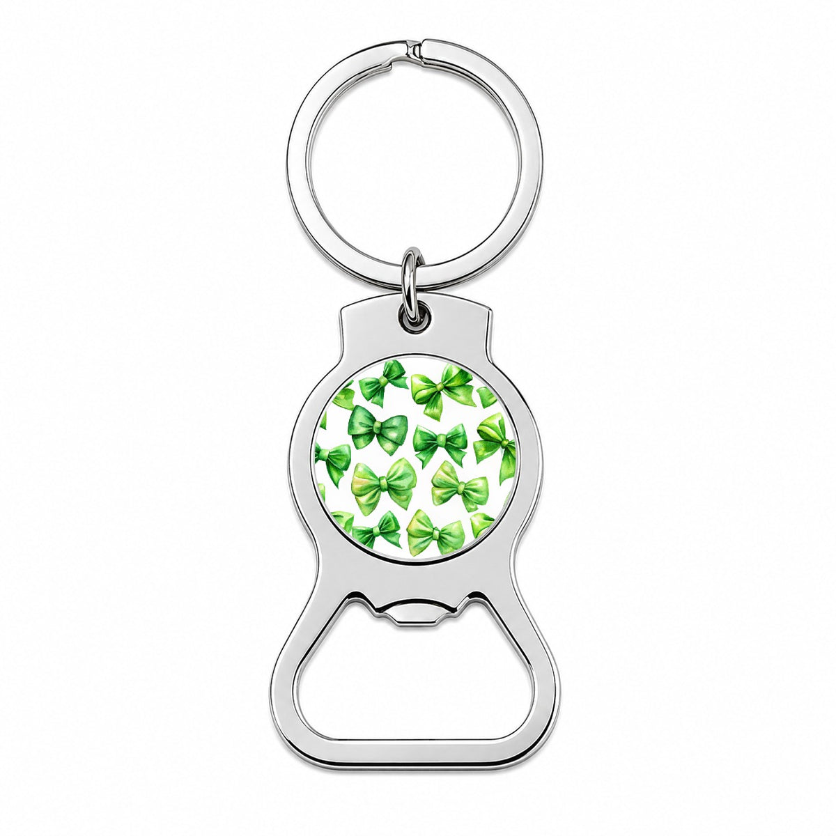 Green Scattered Coquette Bows Watercolor Bottle Opener Keychain
