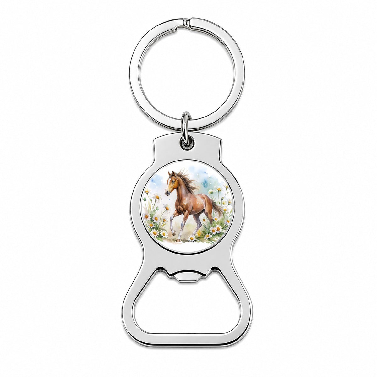 Horse Watercolor Design With Daisies Bottle Opener Keychain